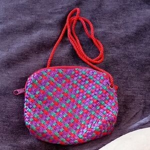 Neiman Marcus Pink and Blue Crossbody Bag with Geometric Pattern